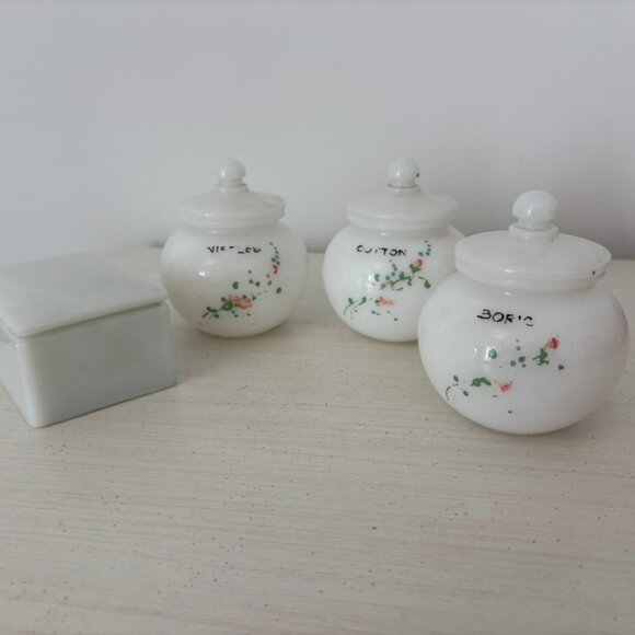 Vintage Milk Glass Nursery Dresser Set - Picture 2 of 14